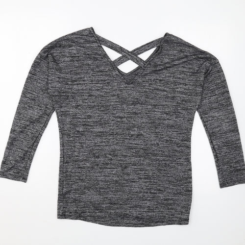 F&F Womens Grey V-Neck Polyester Pullover Jumper Size 8 - Cross Back Detail