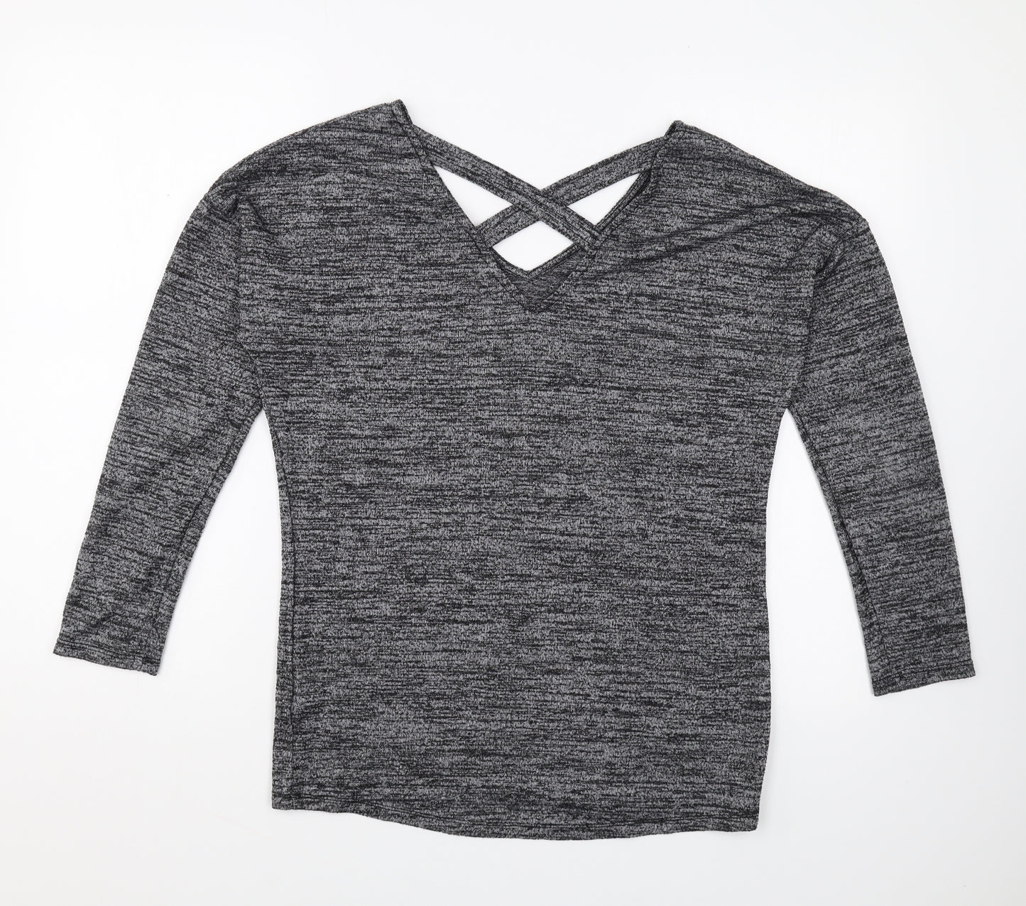 F&F Womens Grey V-Neck Polyester Pullover Jumper Size 8 - Cross Back Detail