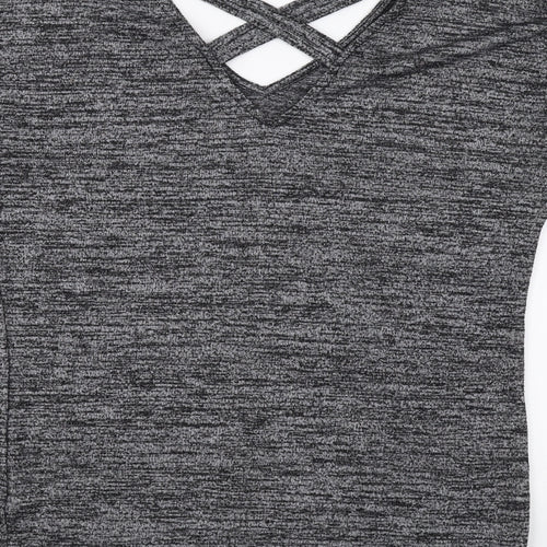 F&F Womens Grey V-Neck Polyester Pullover Jumper Size 8 - Cross Back Detail