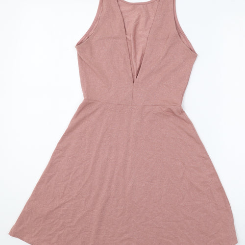 H&M Womens Pink Polyester Skater Dress Size 8 Scoop Neck