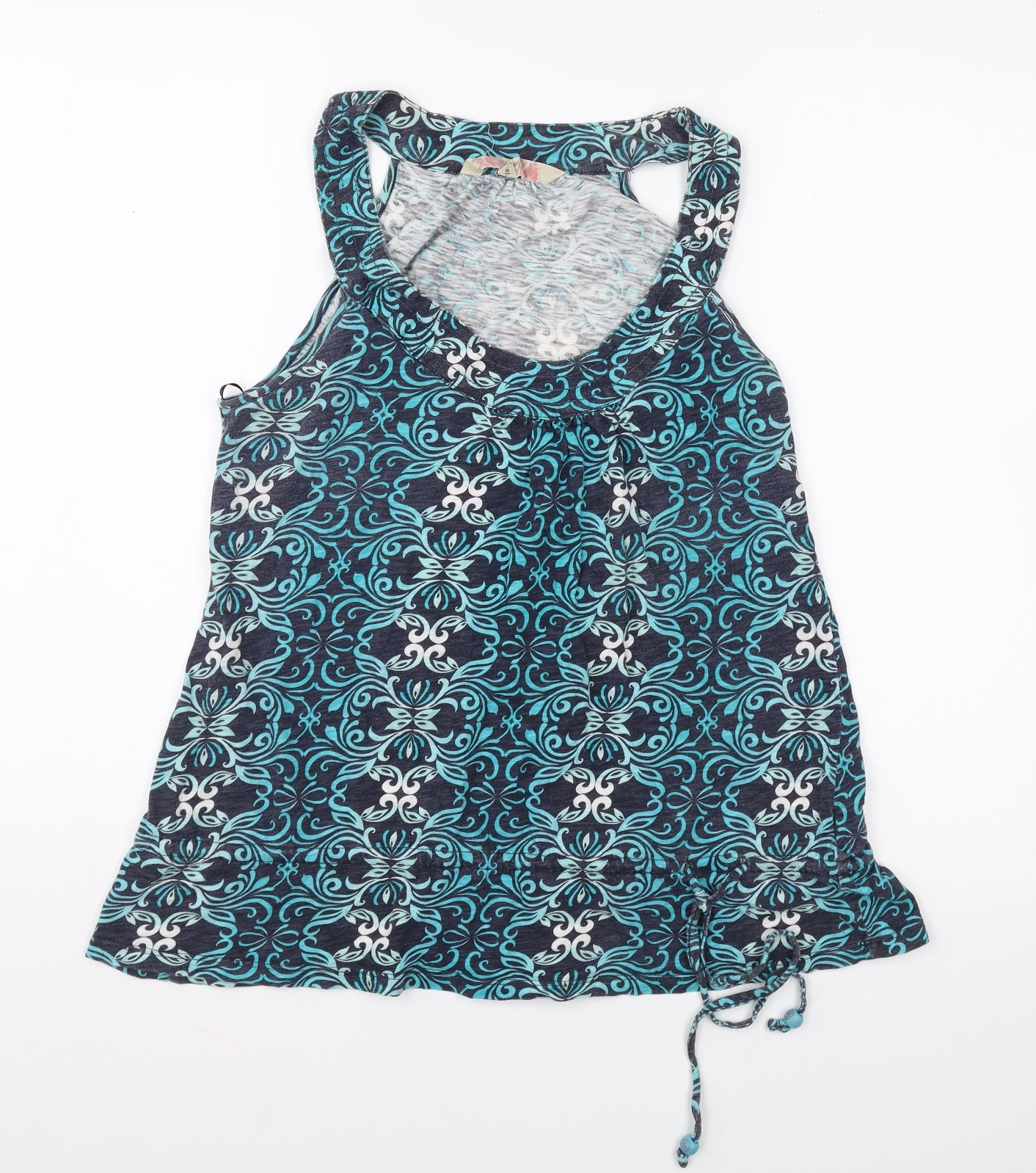 Mantaray Womens Blue Geometric Cotton Basic Tank Size 14 Scoop Neck