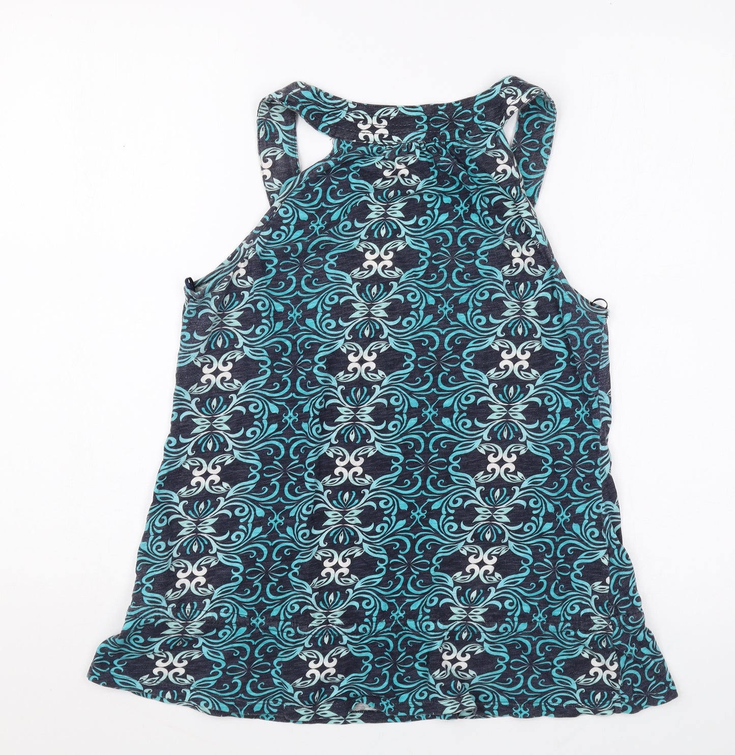 Mantaray Womens Blue Geometric Cotton Basic Tank Size 14 Scoop Neck