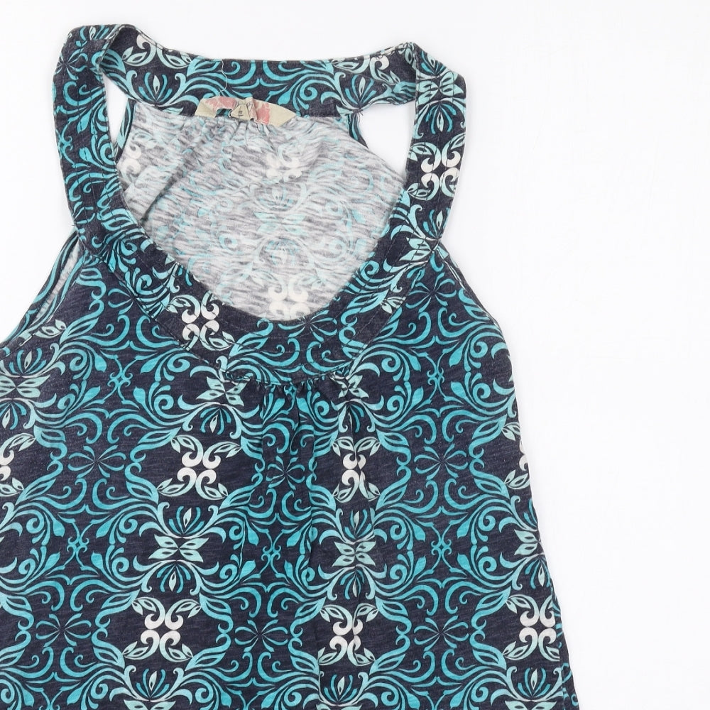 Mantaray Womens Blue Geometric Cotton Basic Tank Size 14 Scoop Neck
