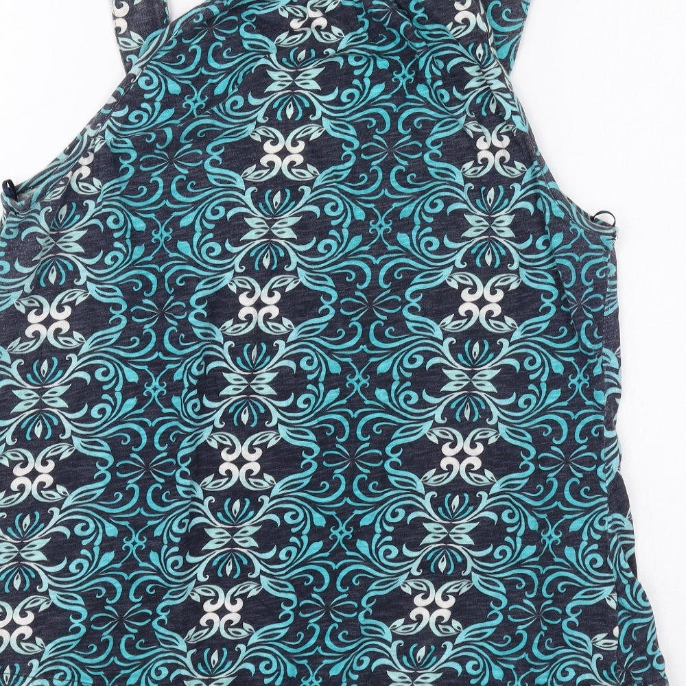 Mantaray Womens Blue Geometric Cotton Basic Tank Size 14 Scoop Neck