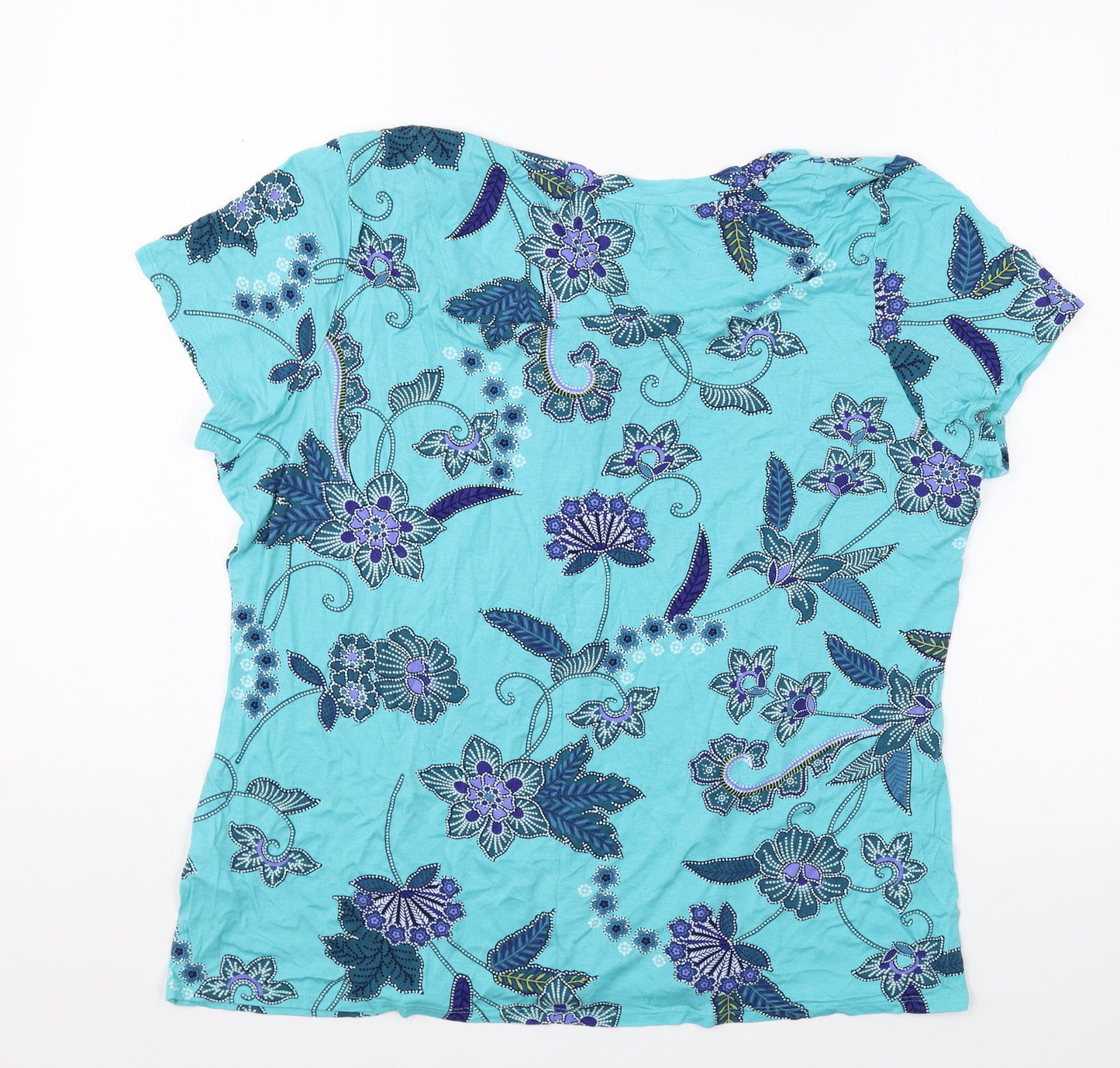 Bonmarché Womens Blue Floral Polyester Basic T-Shirt Size 20 Round Neck