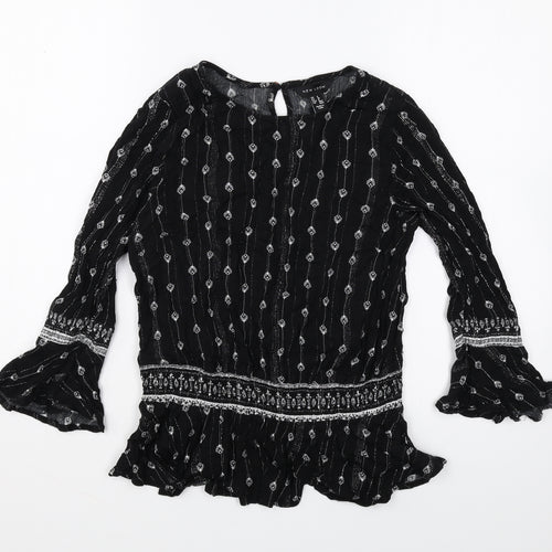 New Look Womens Black Geometric Polyester Basic Blouse Size 8 Round Neck