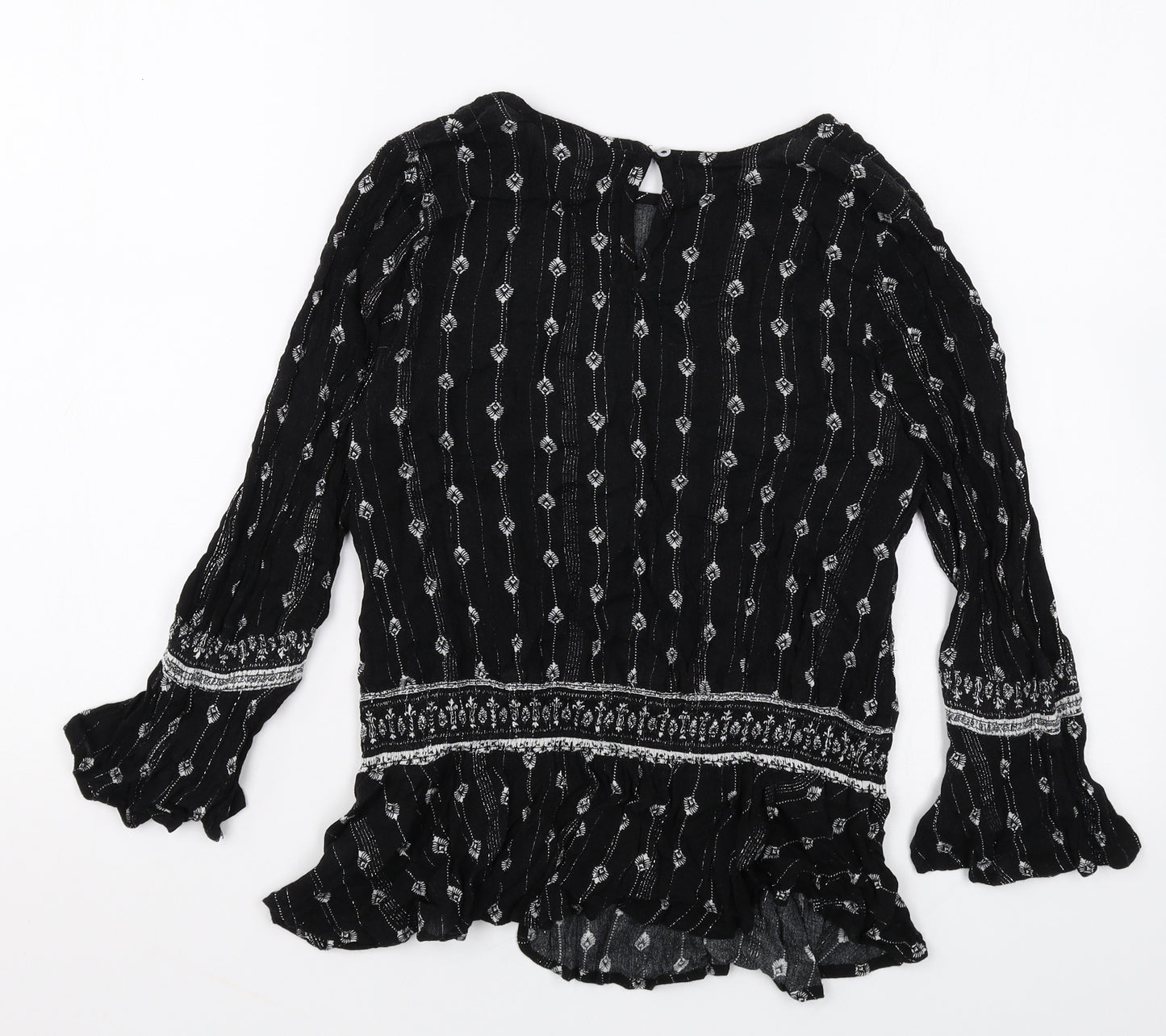 New Look Womens Black Geometric Polyester Basic Blouse Size 8 Round Neck