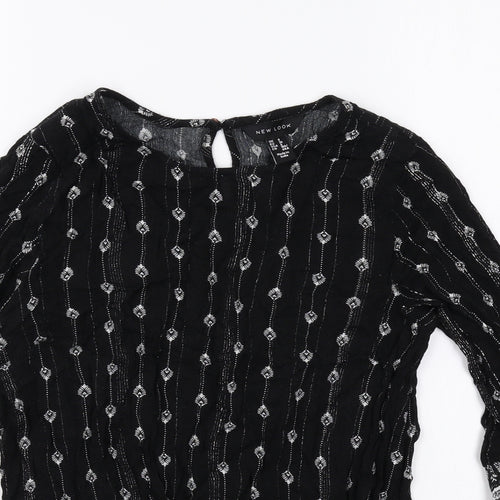 New Look Womens Black Geometric Polyester Basic Blouse Size 8 Round Neck