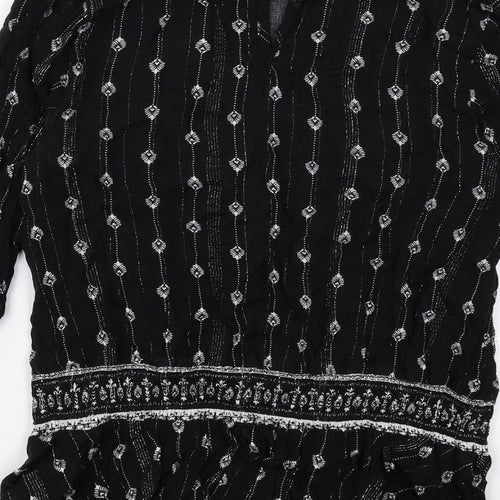 New Look Womens Black Geometric Polyester Basic Blouse Size 8 Round Neck