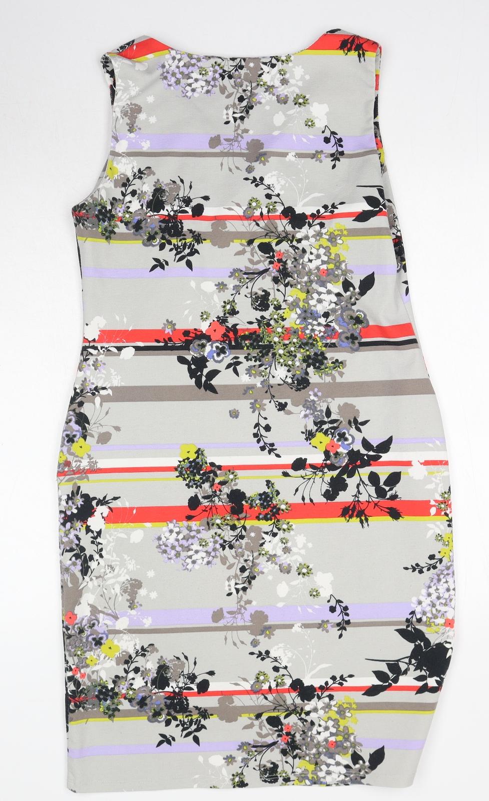 TU Womens Grey Floral Polyester Shift Size 14 V-Neck Pullover
