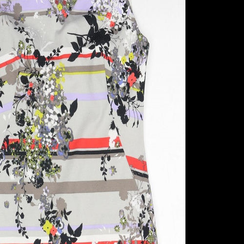 TU Womens Grey Floral Polyester Shift Size 14 V-Neck Pullover