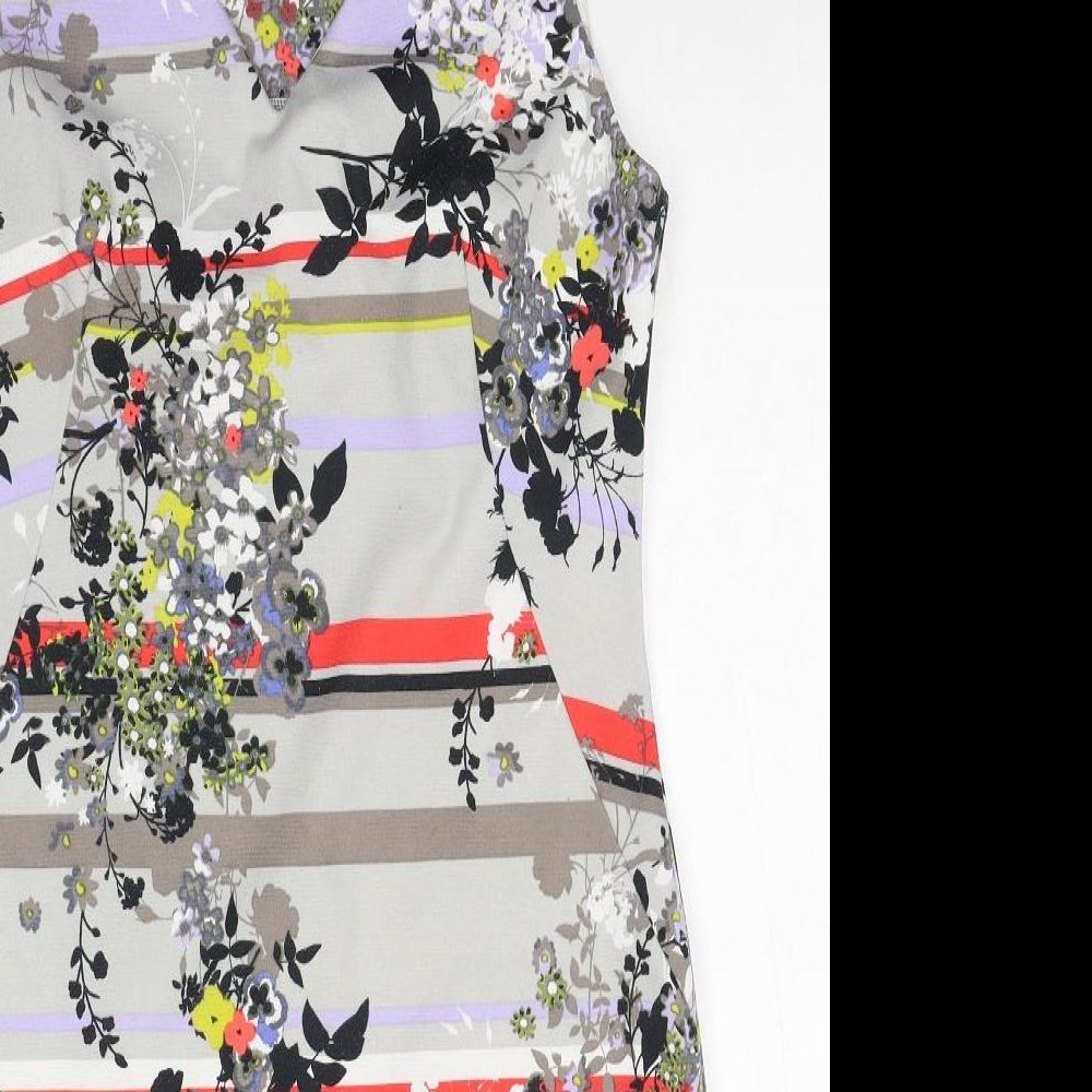 TU Womens Grey Floral Polyester Shift Size 14 V-Neck Pullover