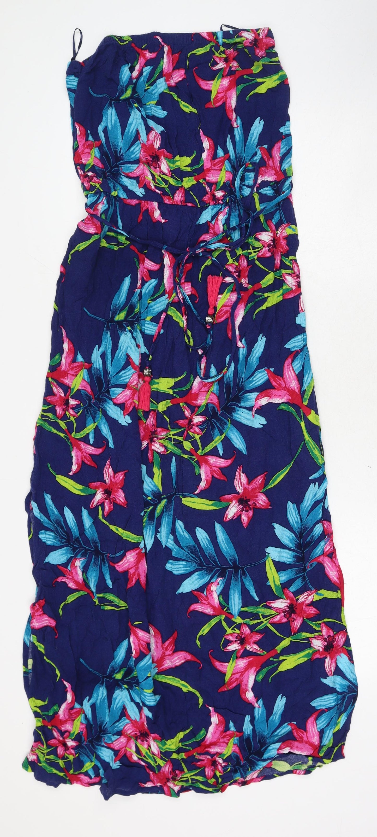 George Womens Blue Floral Viscose A-Line Size 12 Square Neck