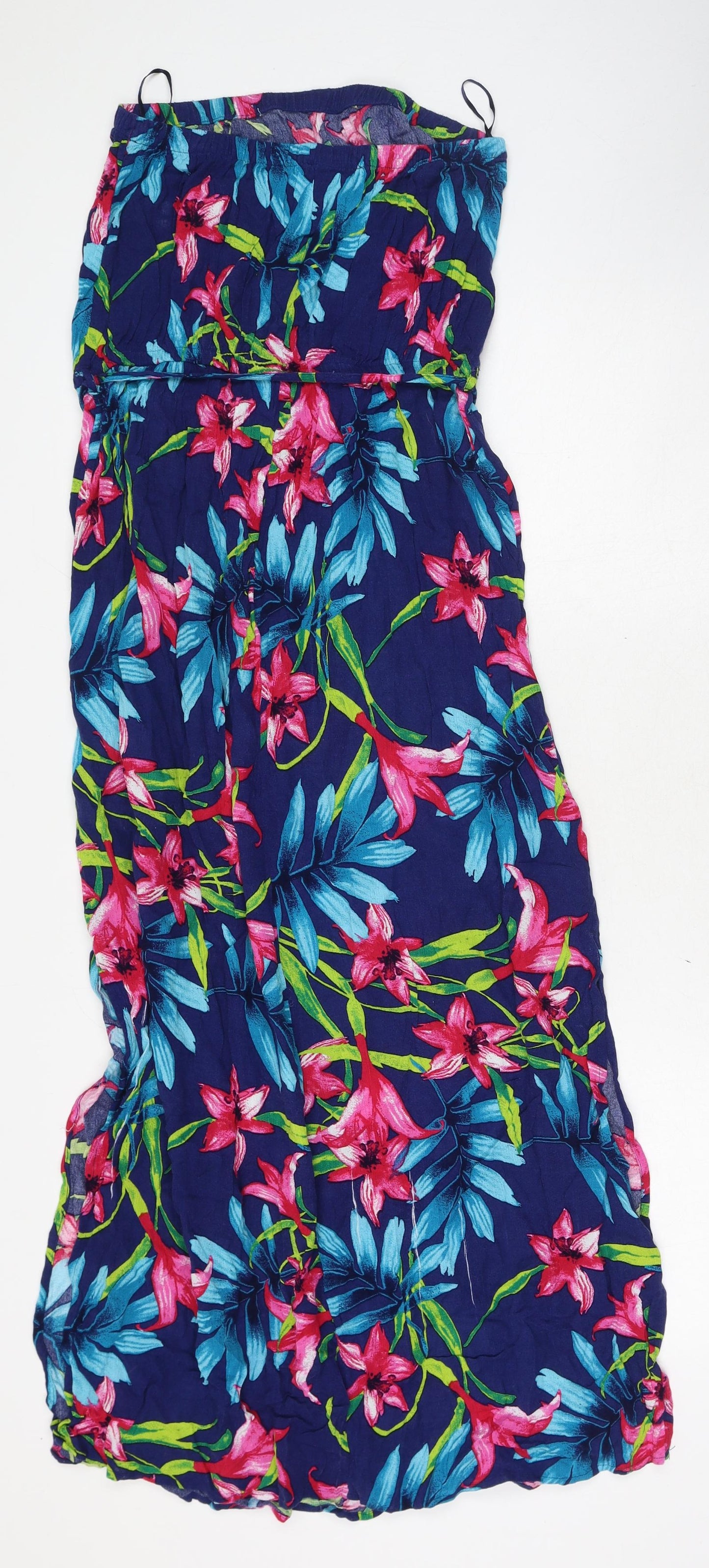 George Womens Blue Floral Viscose A-Line Size 12 Square Neck