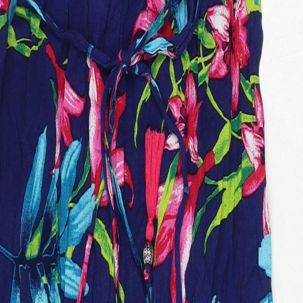 George Womens Blue Floral Viscose A-Line Size 12 Square Neck