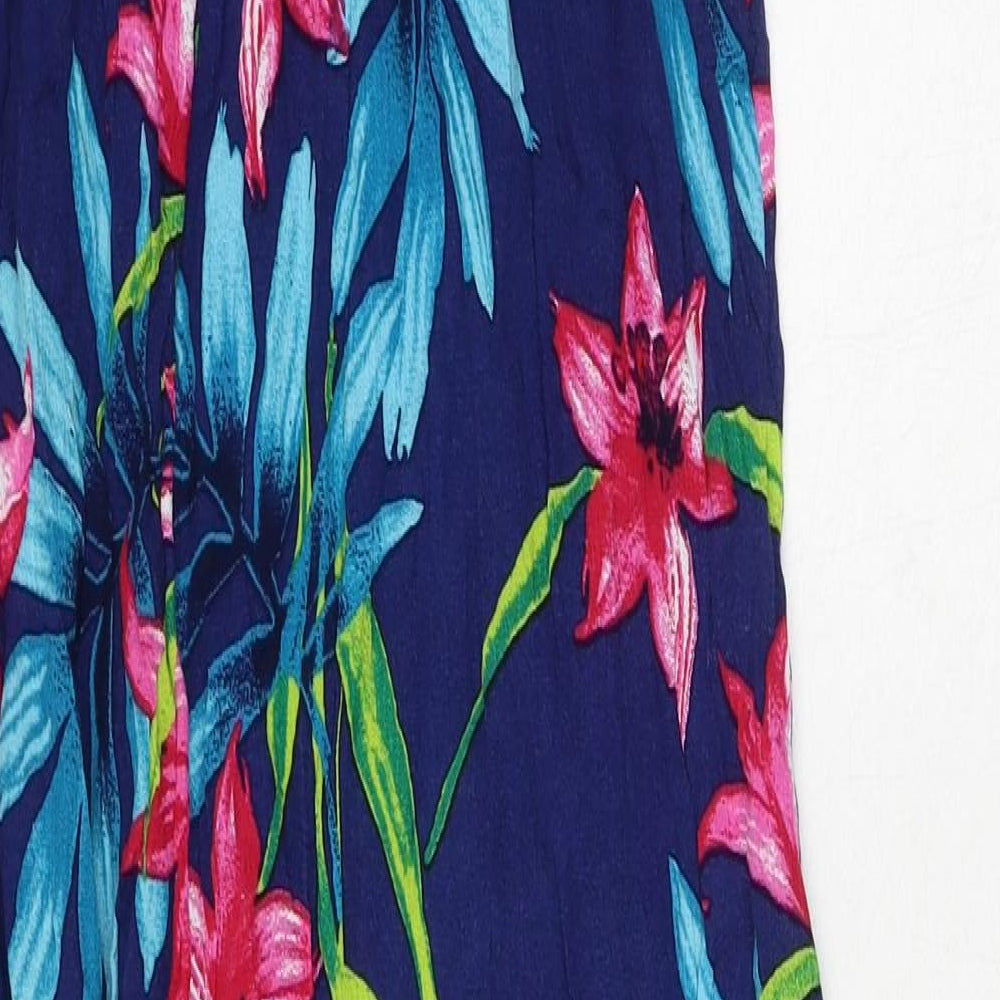 George Womens Blue Floral Viscose A-Line Size 12 Square Neck