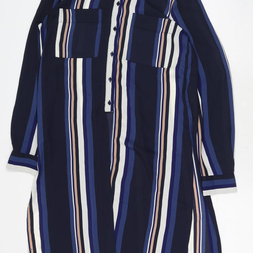 Marks and Spencer Womens Blue Striped Polyester Basic Blouse Size 8 Collared