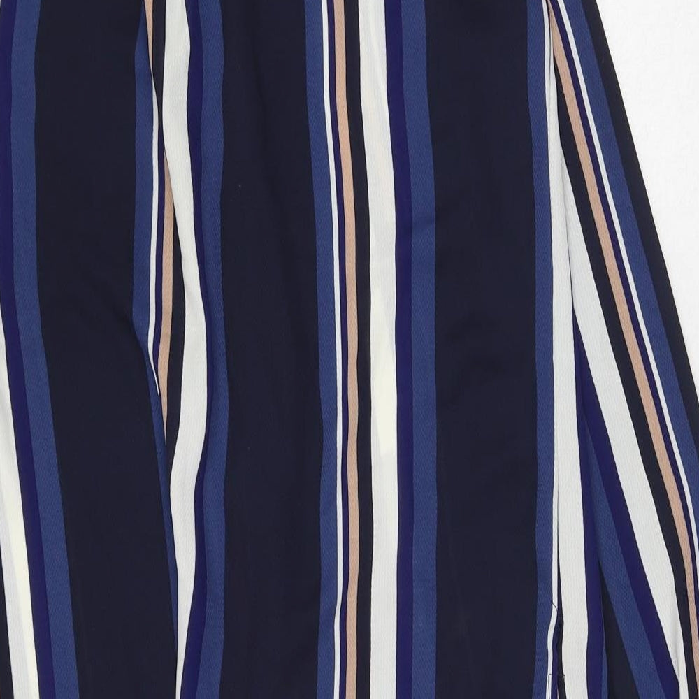 Marks and Spencer Womens Blue Striped Polyester Basic Blouse Size 8 Collared