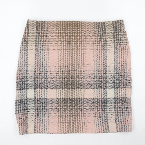 Preworn Womens Pink Check Cotton Mini Skirt Size 34 in Zip