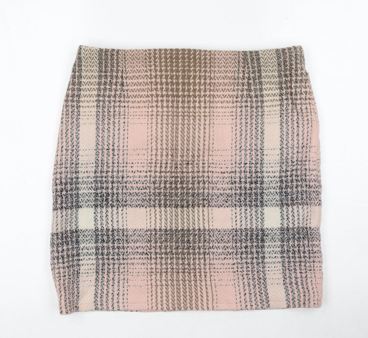 Preworn Womens Pink Check Cotton Mini Skirt Size 34 in Zip