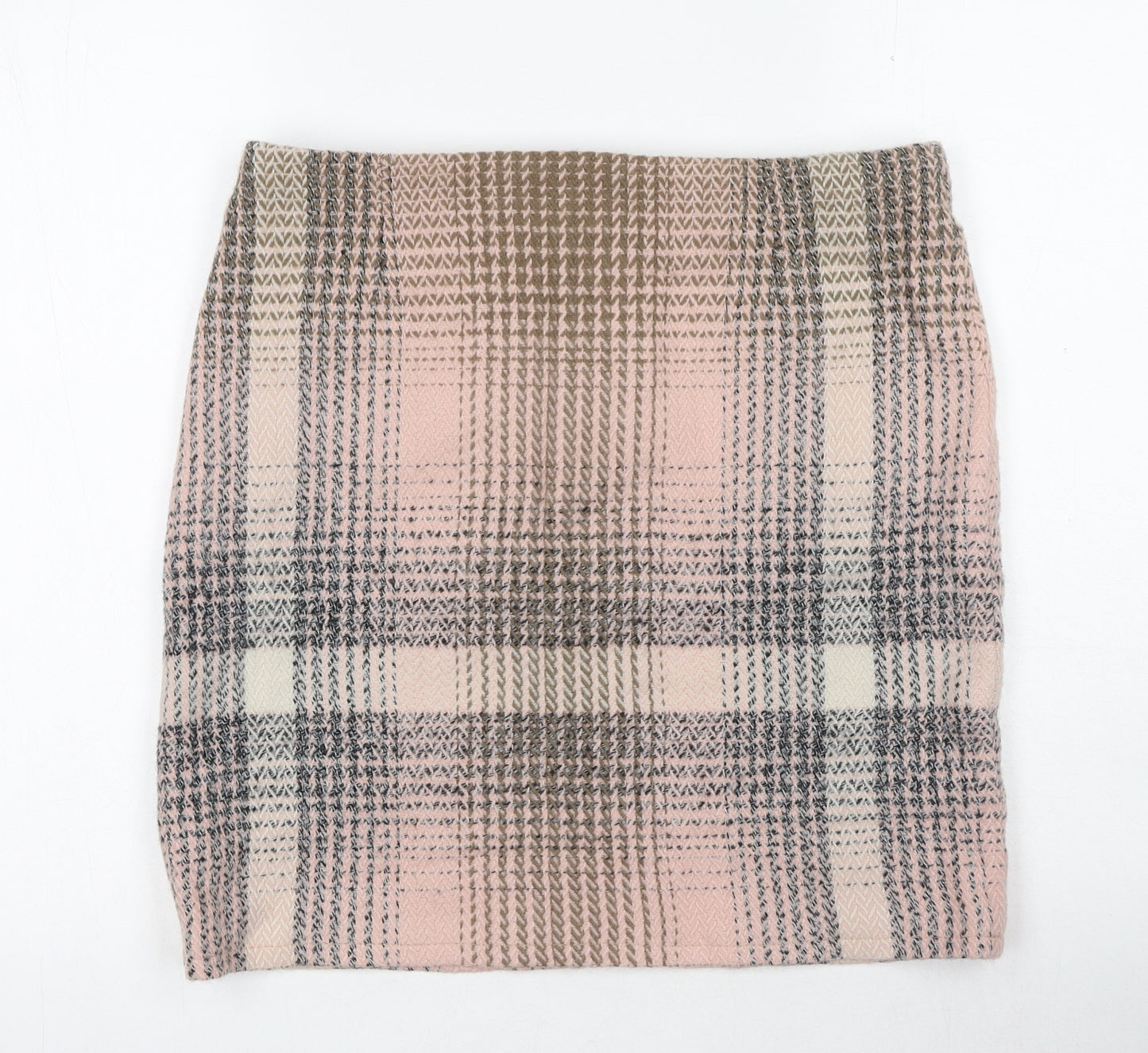 Preworn Womens Pink Check Cotton Mini Skirt Size 34 in Zip