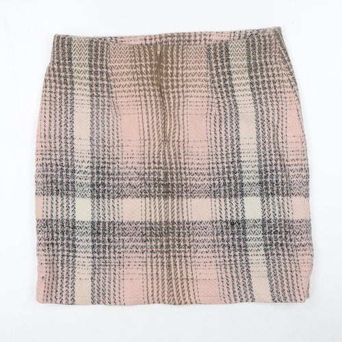 Preworn Womens Pink Check Cotton Mini Skirt Size 34 in Zip