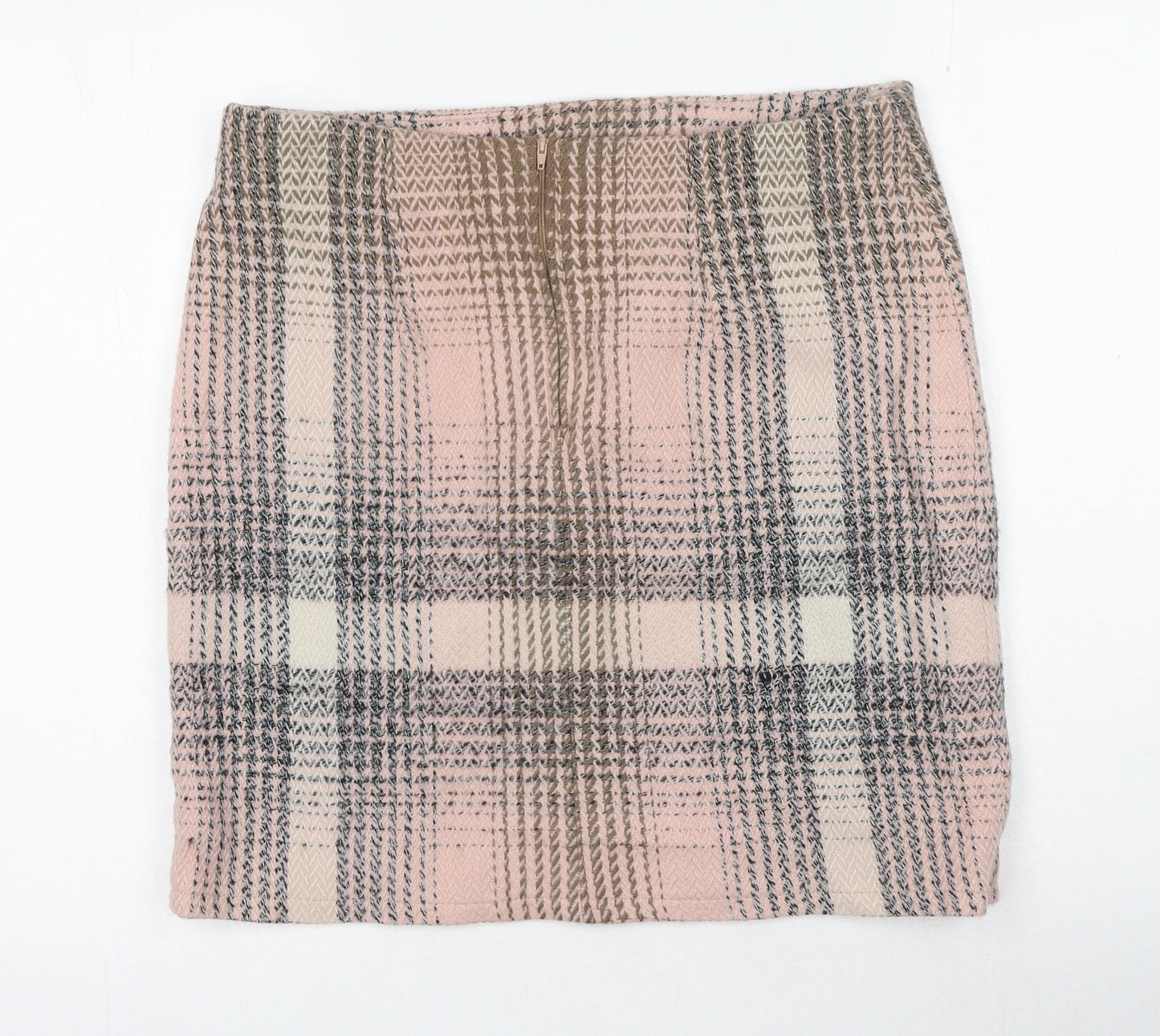 Preworn Womens Pink Check Cotton Mini Skirt Size 34 in Zip