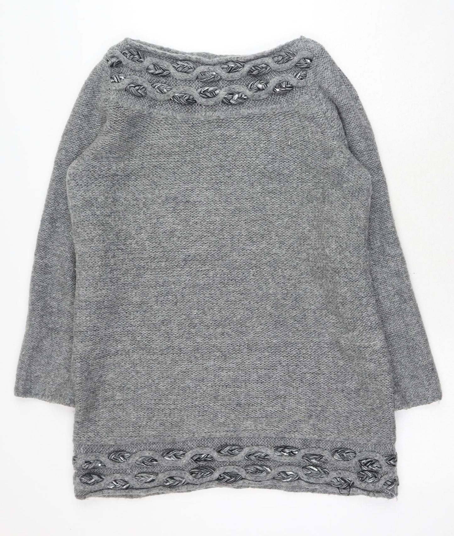 Marks and Spencer Womens Grey Boat Neck Acrylic Pullover Jumper Size L