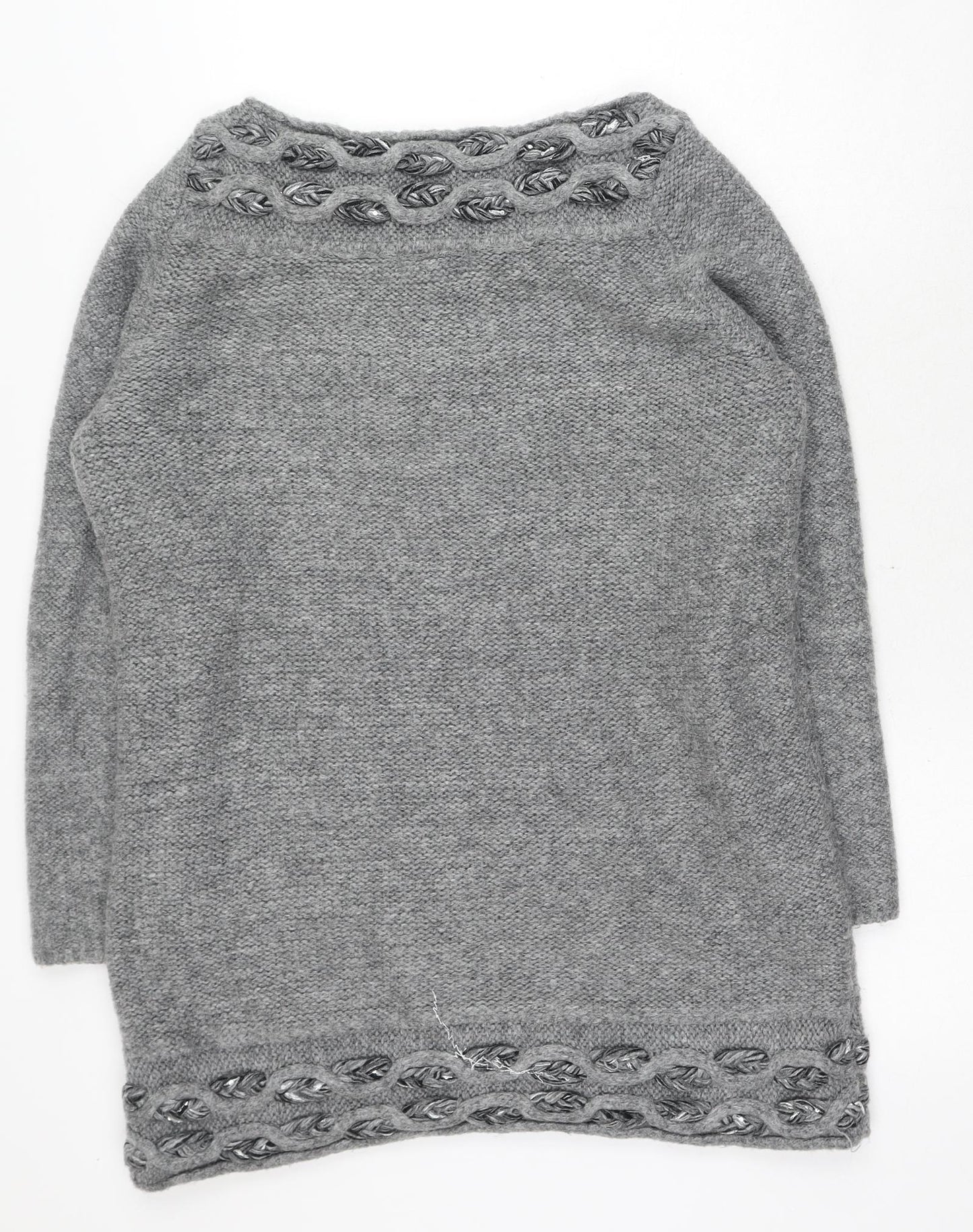 Marks and Spencer Womens Grey Boat Neck Acrylic Pullover Jumper Size L