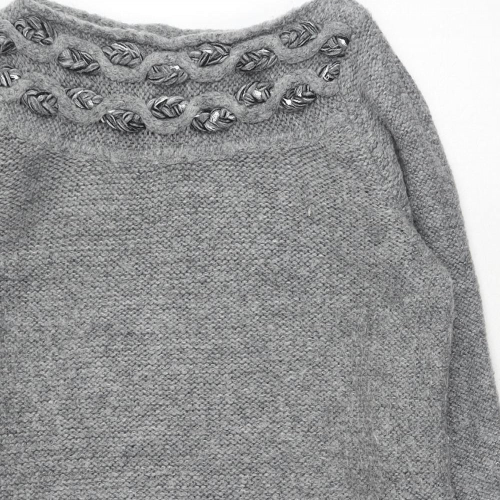 Marks and Spencer Womens Grey Boat Neck Acrylic Pullover Jumper Size L