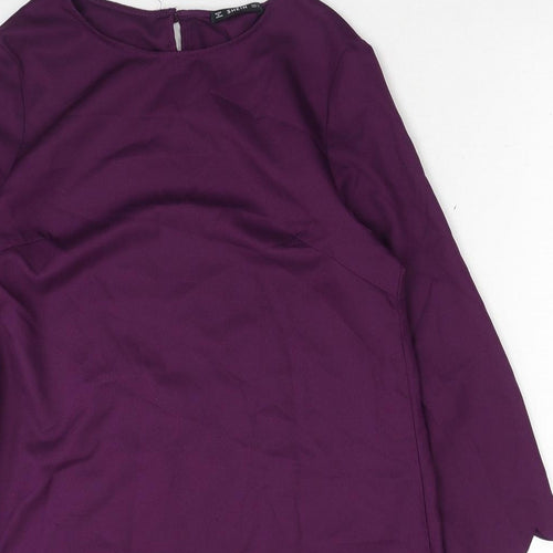 SheIn Womens Purple Polyester A-Line Size S Boat Neck Pullover - Scalloped