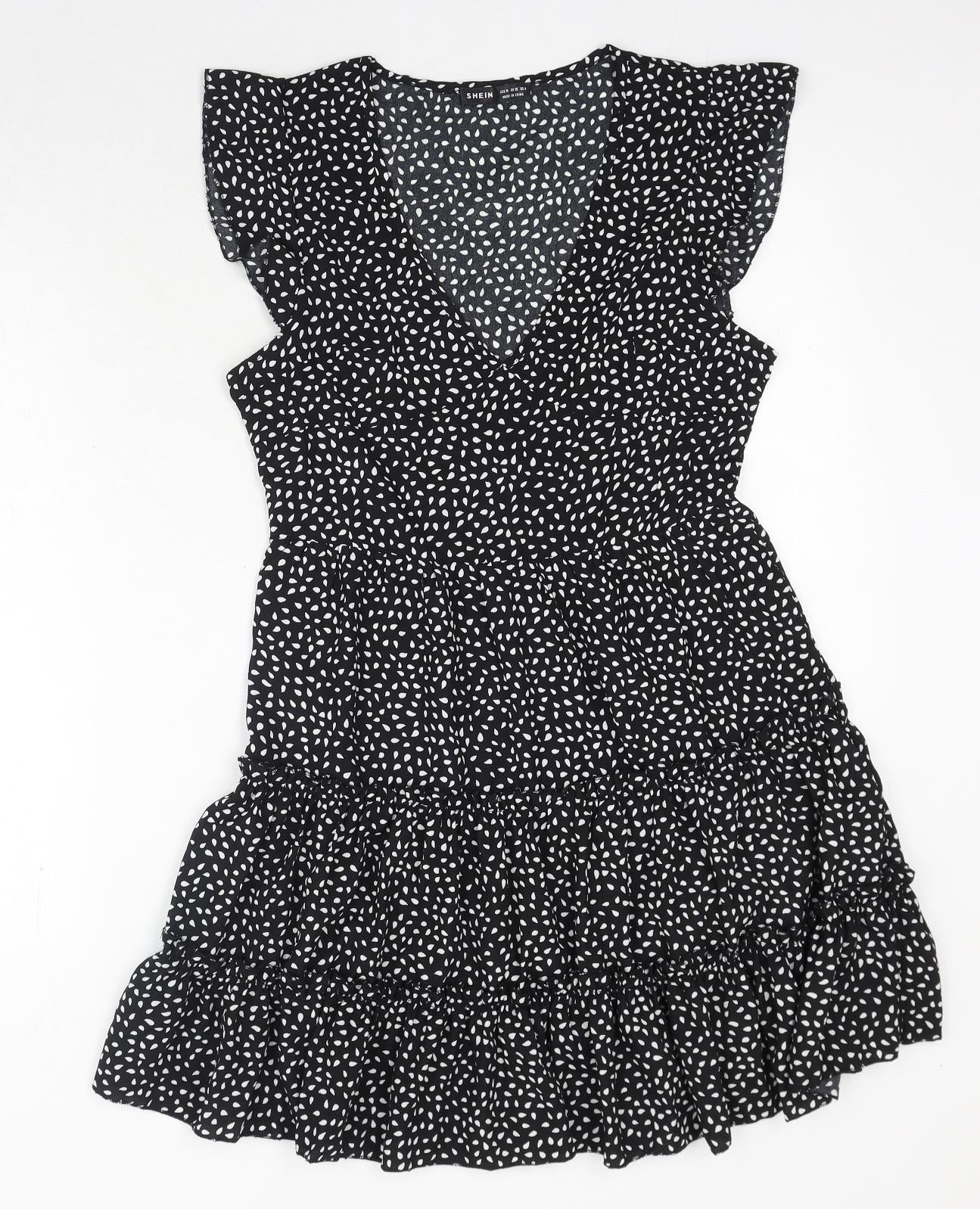 SheIn Womens Black Geometric Polyester A-Line Size M V-Neck Pullover