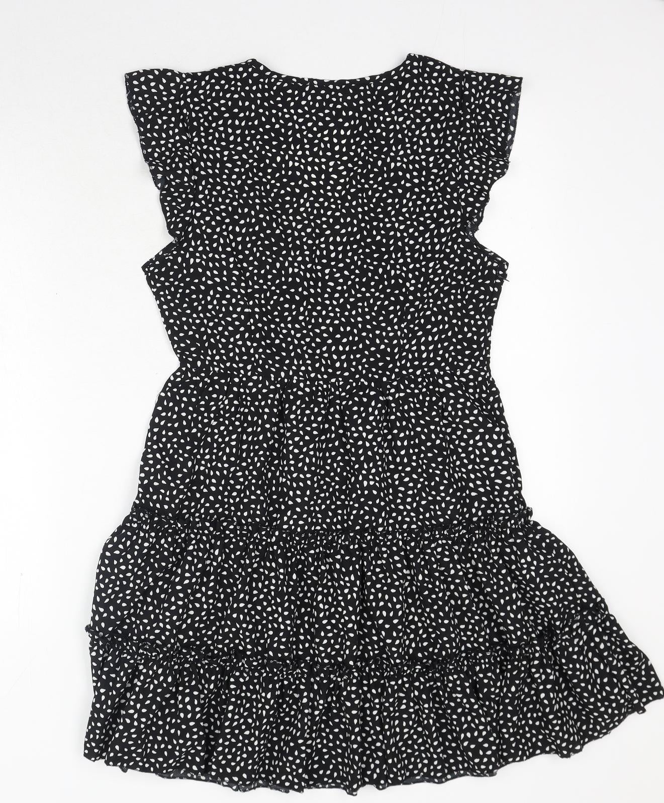 SheIn Womens Black Geometric Polyester A-Line Size M V-Neck Pullover
