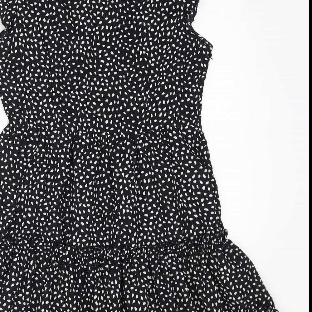 SheIn Womens Black Geometric Polyester A-Line Size M V-Neck Pullover