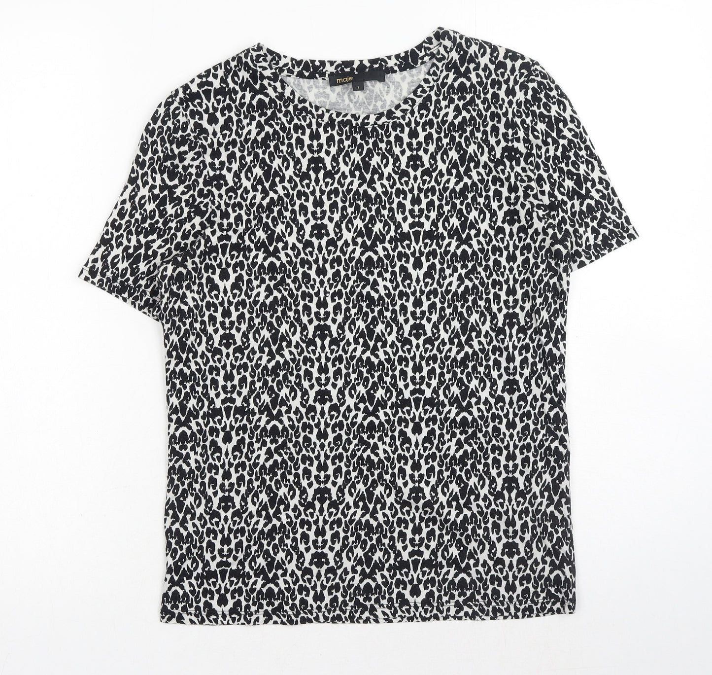 Maje Womens Black Animal Print Modacrylic Basic Blouse Size S Round Neck