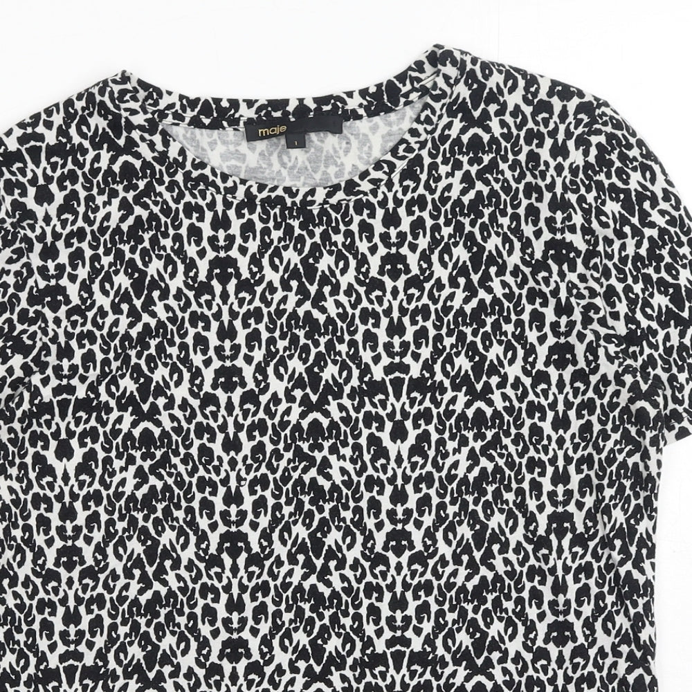 Maje Womens Black Animal Print Modacrylic Basic Blouse Size S Round Neck
