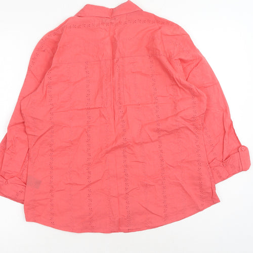 Marks and Spencer Womens Red Cotton Basic Button-Up Size 14 V-Neck