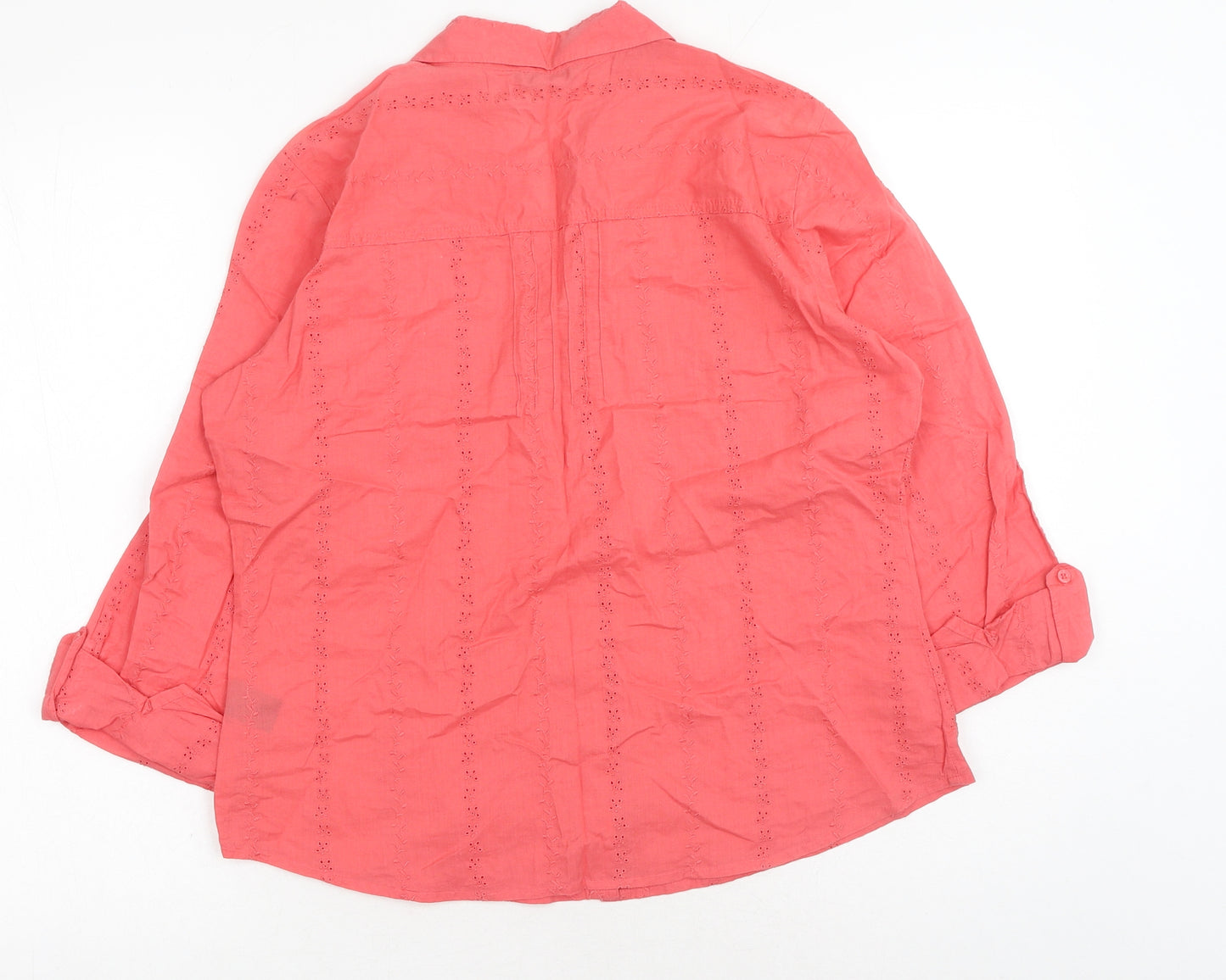 Marks and Spencer Womens Red Cotton Basic Button-Up Size 14 V-Neck