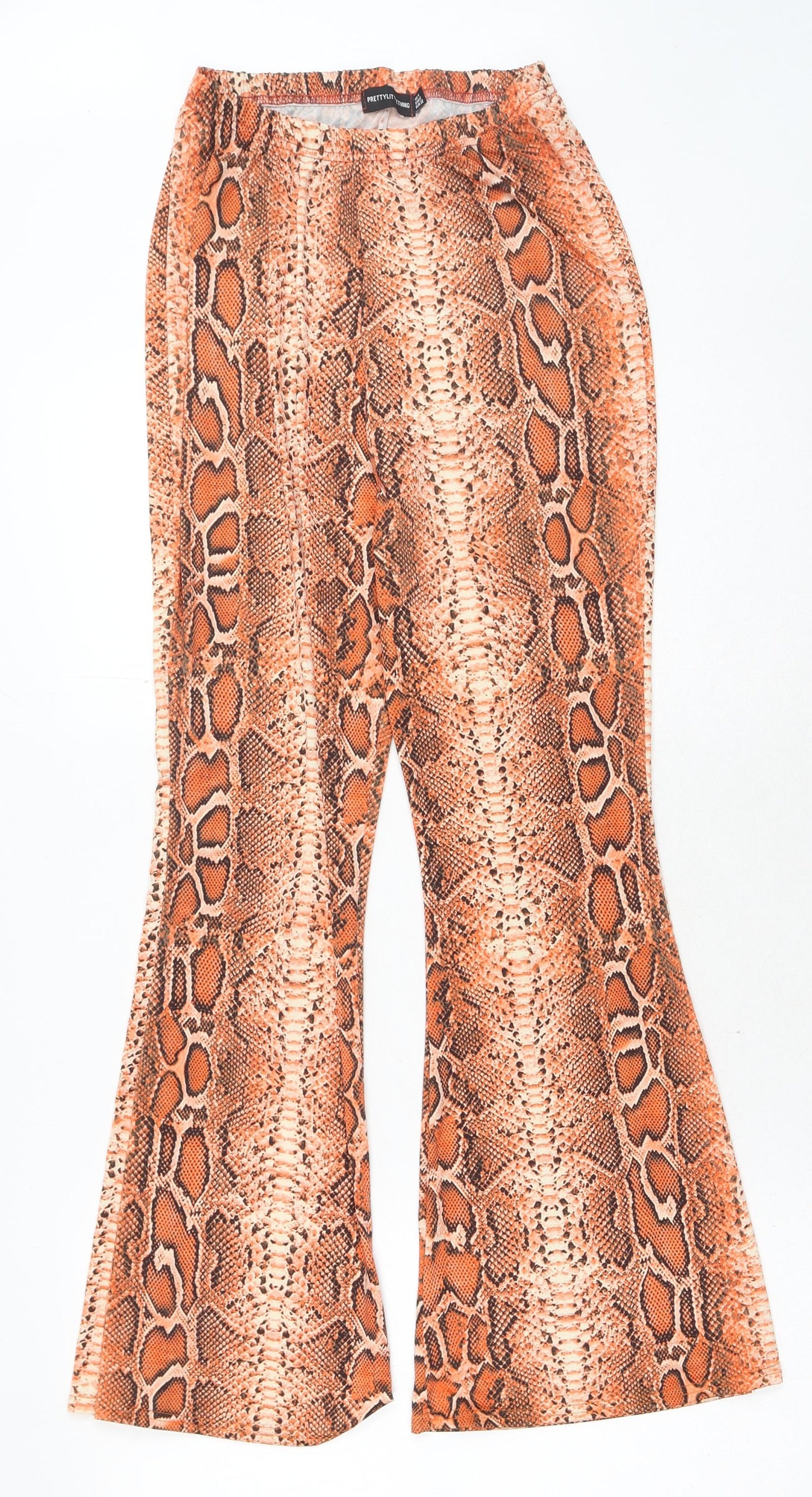 PRETTYLITTLETHING Womens Orange Animal Print Polyester Trousers Size 4XL Regular - Snakeskin Pattern