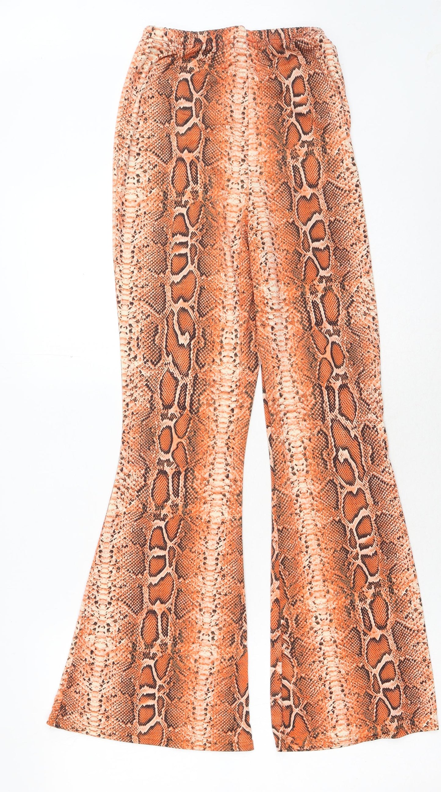 PRETTYLITTLETHING Womens Orange Animal Print Polyester Trousers Size 4XL Regular - Snakeskin Pattern