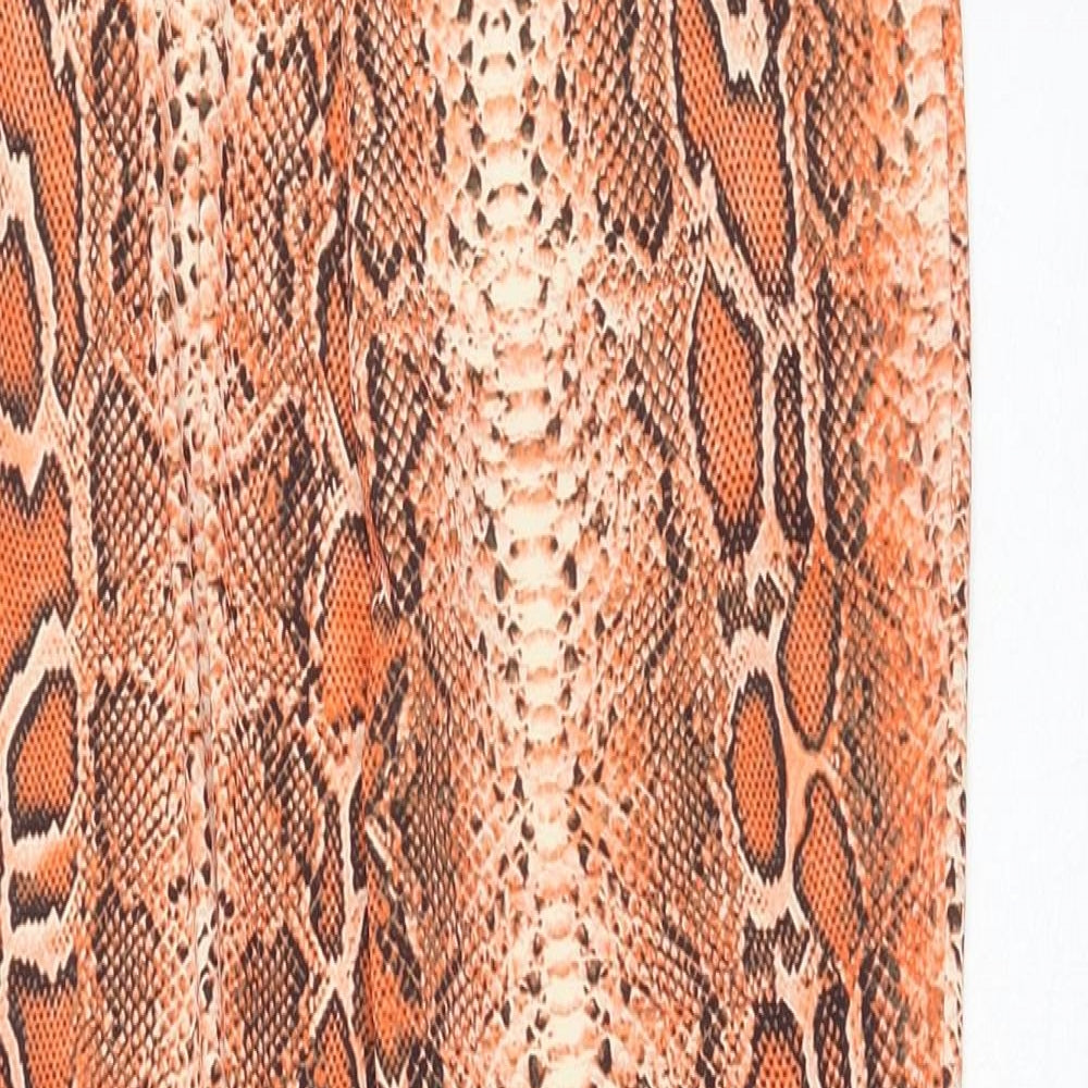 PRETTYLITTLETHING Womens Orange Animal Print Polyester Trousers Size 4XL Regular - Snakeskin Pattern