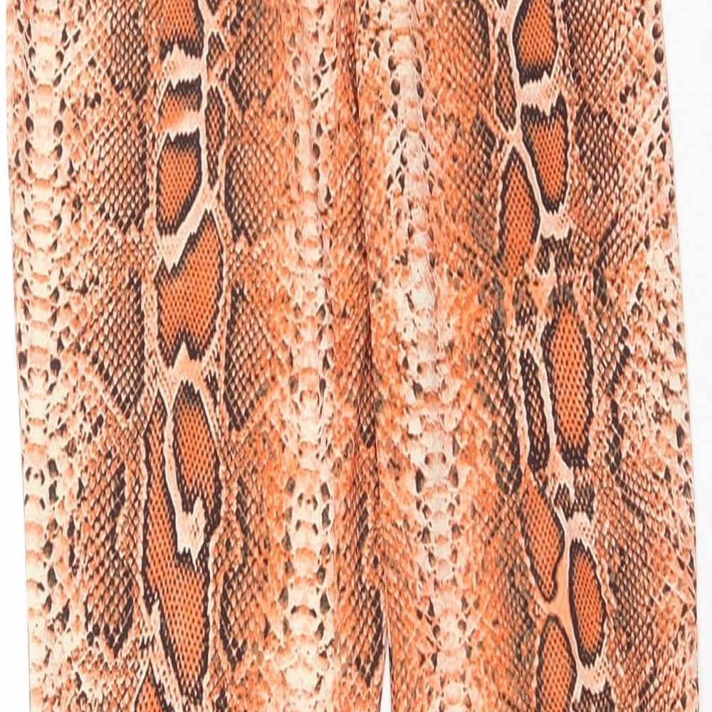 PRETTYLITTLETHING Womens Orange Animal Print Polyester Trousers Size 4XL Regular - Snakeskin Pattern