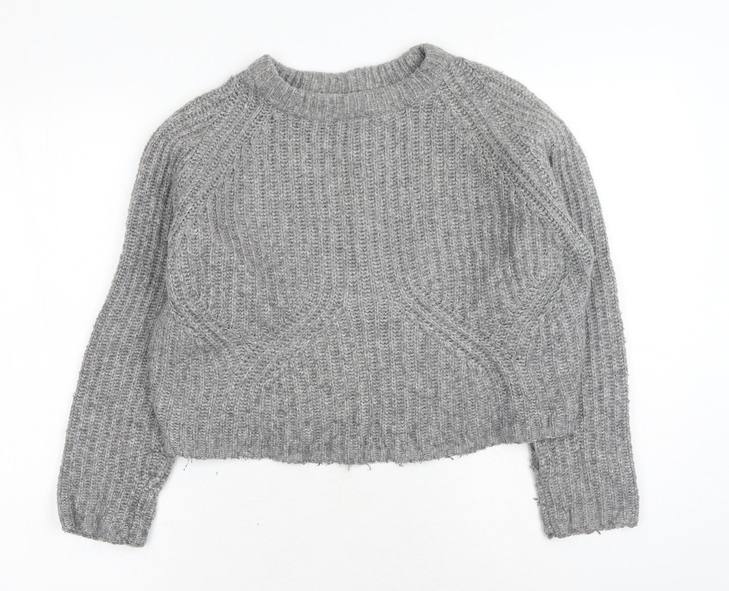 Zara Womens Grey Round Neck Acrylic Pullover Jumper Size L