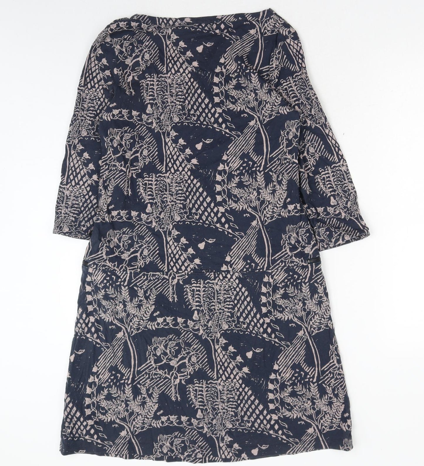 White Stuff Womens Blue Floral Cotton Shift Size 14 Boat Neck Pullover