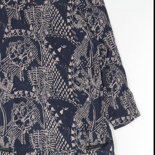 White Stuff Womens Blue Floral Cotton Shift Size 14 Boat Neck Pullover