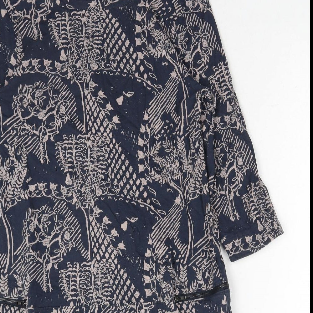 White Stuff Womens Blue Floral Cotton Shift Size 14 Boat Neck Pullover
