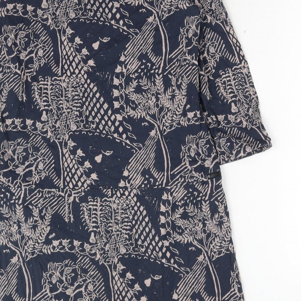 White Stuff Womens Blue Floral Cotton Shift Size 14 Boat Neck Pullover