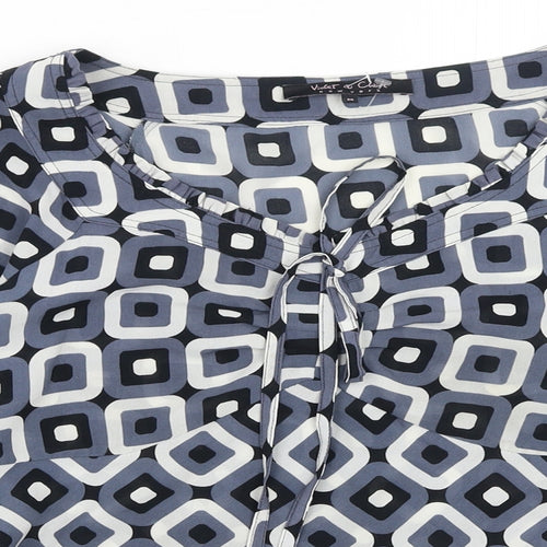 Violet & Claire Womens Blue Geometric Polyester Basic Blouse Size M V-Neck