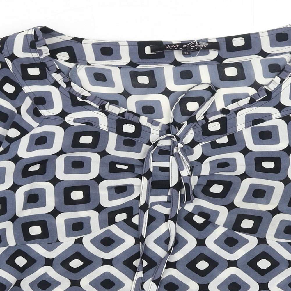 Violet & Claire Womens Blue Geometric Polyester Basic Blouse Size M V-Neck