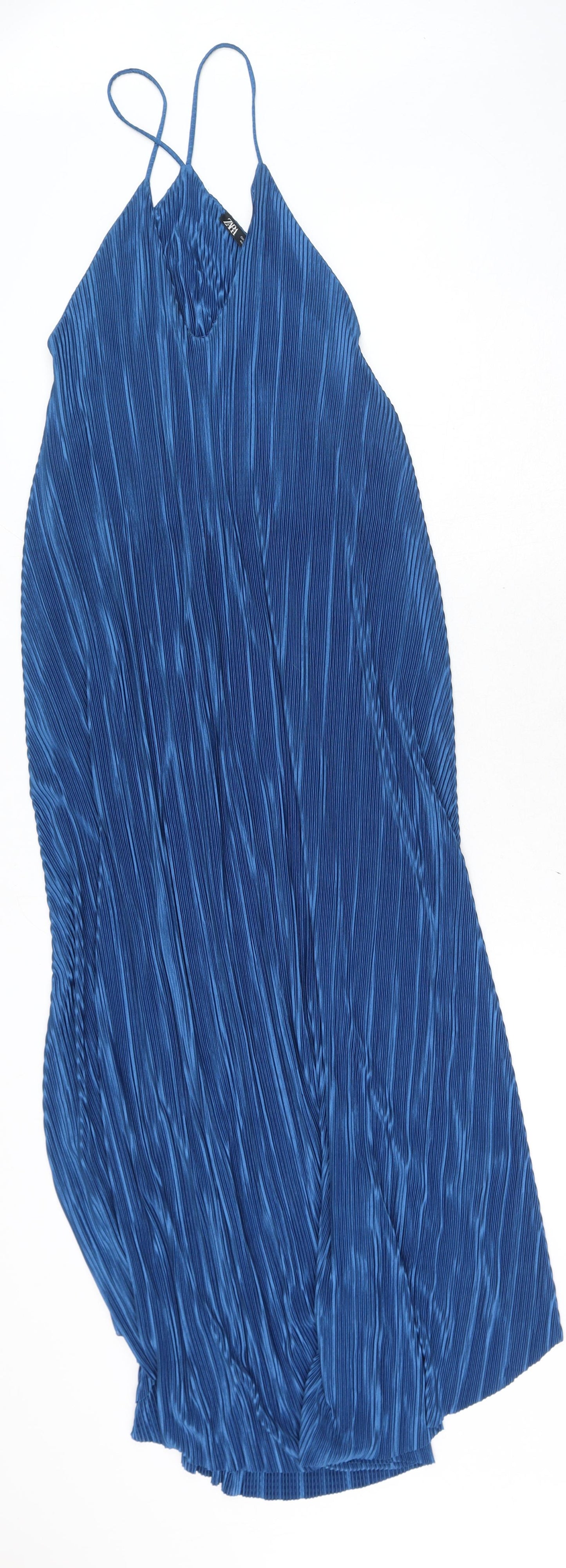 Zara Womens Blue Polyester A-Line Size S V-Neck Pullover